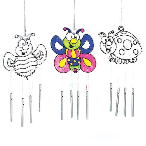 Baker Ross Glass Painting Bug Suncatcher Windchimes (Pack of 3) Ladybird, Bee & Butterfly for Kids To Decorate, Arts & Crafts By