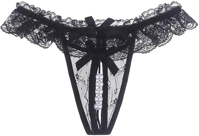 Women's Black Lace Lingerie with Pearl Detail and Bow Accent-image-15