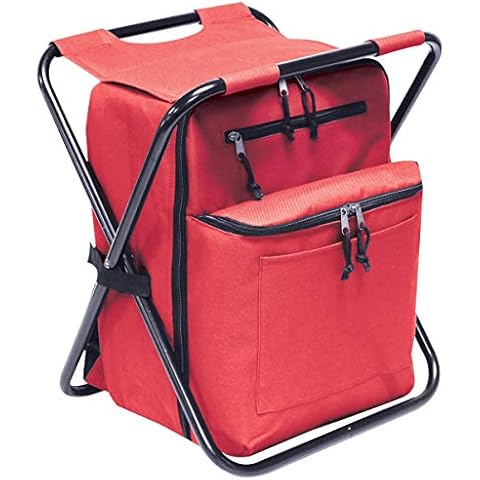 Preferred Nation Seated Cooler Backpack, 3 in 1 Portable Camping Backpack with Cooler and Folding Chair Stool, Leak Proof | Great for Fishing, Camping, Outdoor Events, Picnics or Beach Red Cover