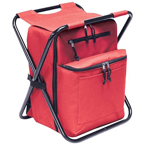 Preferred Nation Seated Cooler Backpack, 3 in 1 Portable Camping Backpack with Cooler and Folding Chair Stool, Leak Proof | Great for Fishing, Camping, Outdoor Events, Picnics or Beach Red
