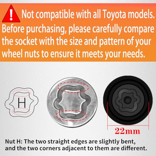 Image of H-Wheel Locking Nut Key Compatible with Toyota, Lexus, Tacoma | Wheel Lock Nut Socket Adapter, Anti-Theft Lug Nut Removal Tool, Anti-Theft Screw Remover, Repair Tool, Tyre Fitting, garage