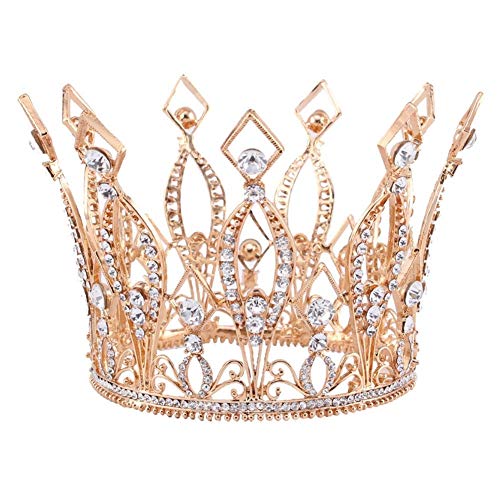 4inch Hauteur Floral Complet Couronne Effacer Strass Cristal Tiara Pageant Bridal Prom De Mariage Couronne (Or rose) Cover