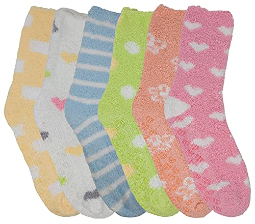 Different Touch 6 Pairs Non-slip Hospital Socks Cozy Fuzzy Slipper Grip Socks