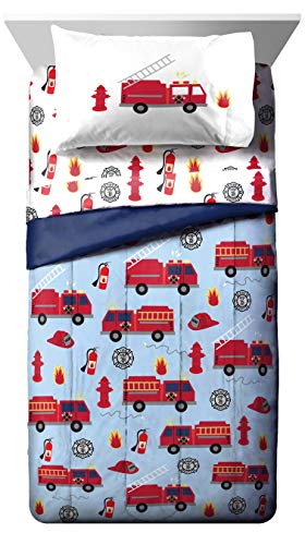 Image of Jay Franco Trend Collector Go Fire Truck Go 5 Piece Twin Bed Set - Includes Comforter & Sheet Set - Super Soft Fade Resistant Microfiber Bedding
