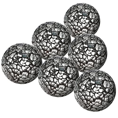 Kepfire 6 Pack Black Decorative Balls for Bowls,8cm Orbs Decorative Ball for Centerpiece,Vase Fillers,Mosaic Glass Balls for Home Decor Christmas Thanksgiving Table Decorations