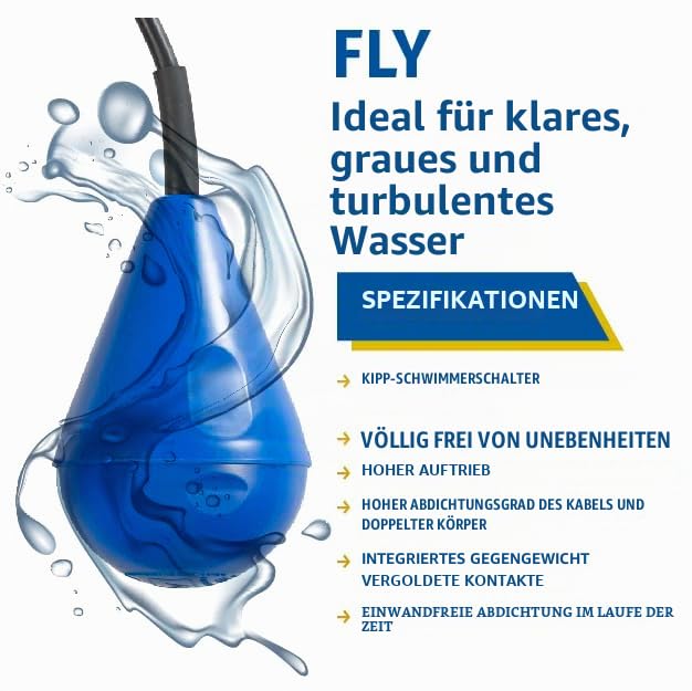 Kippschalter Füllstandregler E-FLY, Schwimmerschalter für Abwasser und turbulentes Wasser, Füllstandsschalter, Made in Italy (5 m)