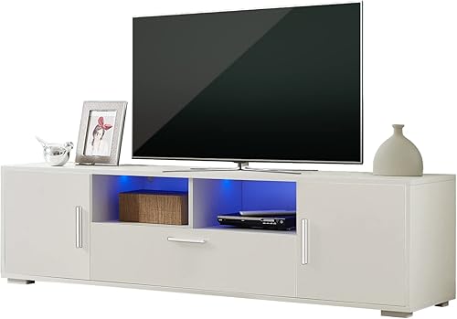 Noskatu Soporte de TV para televisores de hasta 65 pulgadas con cajones de almacenamiento y estantes abiertos centro de entretenimiento con luces