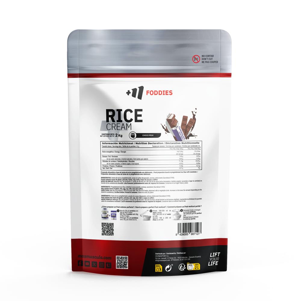 MASmusculo - Crema di Riso Fitness - Polvere - Vasetto da 2 kg - Fonte di Carboidrati - Appetito Soddisfacente - Ideale da Miscelare con Proteine ​​- Gusto Cioccolato al Latte