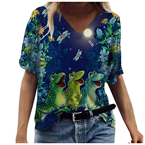 Camiseta de manga corta blusa estampada regalo verano top mujer manga blusa elegante moda casual con colorido 2021 nuevo Crop Tops, E-Marine, S