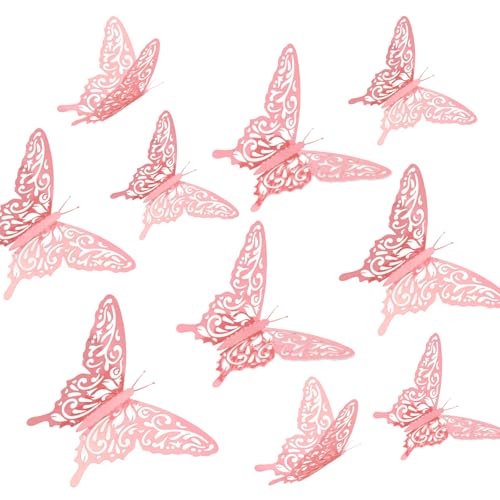 24uds Pegatinas de Mariposas para Pared, Adornos de Mariposas 3D Pegatinas Removibles Colores Vivos en 3 Tamaños Diferentes para Decoraciones Fiestas Cumpleaños (Oro Rosa, Estilo 1)