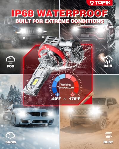 Image of TOPIK H11 /H9 /H8 Bulbs [40,000LM Super Bright] 900% Brighter Than Halogen, 6500K Cool White, Anti-Flicker, 50,000 Hours Lifespan, Perfect for Cars, Trucks, SUVs (Pack of 2)