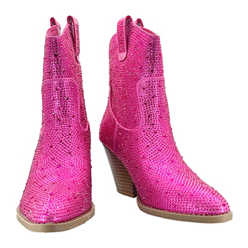 Image of ABSOLEX Women Western Cowgirl Cowboy Pointed Toe Rhinestone Ankle Booties