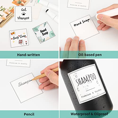 Image of Segbeauty Waterproof Labels for Bottles, 18pcs Shampoo Conditioner White Label Stickers, Removable Self-Adhesive Soap Dispenser Stickers for Bathroom Kitchen Washstand Dresser Plastic Glass Bottle