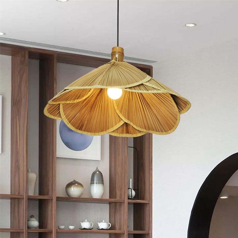 Plafonnier bambou rotin fait main suspension pour ambiance ferme rustique et campagne chic