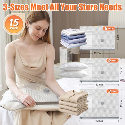 LEODDI Vacuum Storage Bags for Travel with Rechargeable Cordless Pump, 15 Pack Compression Packing Bags for Luggage and Suitcase, Space Saver Seal Bag for Clothes and Clothing — view 3