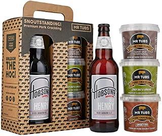 Mr Tubs Premium Pork Crackling & Single 500ml Beer Gift Set - 3 x Crackling Flavours plus 1 x Hobsons Old Henry Real Ale Beer - from Award-Winning UK Brewery