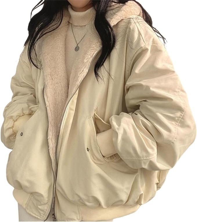Women's Plush Thickened Wool Loose Hooded Cotton Jacket Womens