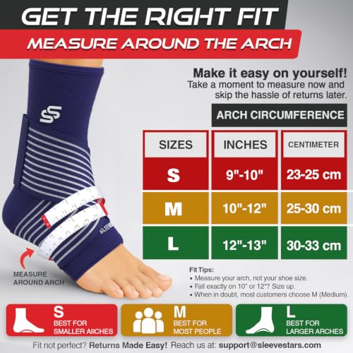 Image of Sleeve Stars Ankle Brace for Women & Men, Ankle Wrap for Sprained Ankle, Compression Sleeve for Plantar Fasciitis Relief, Easy Customizable Support: w /Removable Strap (Pair /M:10 inch-12 inch /Navy Blue)