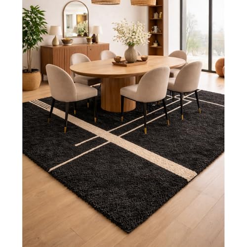 Image of 1.5x4 feet Shaggy Polyester Abstract Modern Area Rug - 2 Inch High Pile Ultra Soft Plush Carpet for Living Room, Bedroom & Kids Room, Thick Fluffy Rug for Indian Home Decor C - Rectangular