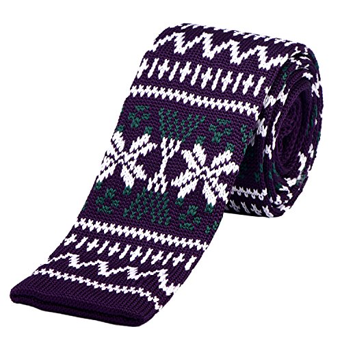 DonDon schmale Strickkrawatte 5 cm - Norweger Muster Weihnachtskrawatte Motiv