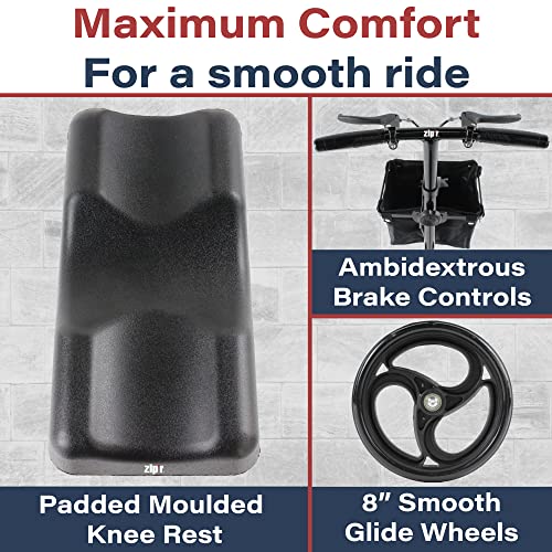 Zipr Coaster Medical Knee Scooter - Portable Knee Roller Scooter - Knee Walker Scooter With Removable Storage Bag - Steerable Knee Scooter Crutch - Ambidextrous Dual Braking Rolling Knee Scooter Cart #TOP2
