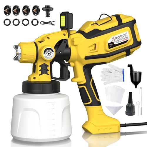 Paint Sprayer for House Painting, Paint Sprayer with 1250W Powerful Copper Motor, 1400ml (47oz) Container, 5 Brass Nozzles & LED Light, Easy to Clean for House, Fence, Furniture, DIY, Garden, Wallsr