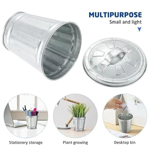 Silberner Mini-Mülleimer mit Deckel, Mini-Mülleimer mit Deckel, Mini-Tisch-Mülleimer, Mini-Metall-Mülleimer, Blumentopf, Stifthalter, Puppenhaus-Zubehör