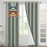 H.VERSAILTEX Bedroom Curtains 2 Panel Sets Blackout High-Performance Linen Blackout Curtains - Achieve Total Darkness & Comfort in Your Home Thermal Curtains, 52x84 Inch, Heather Sea Foam(Not Solid)