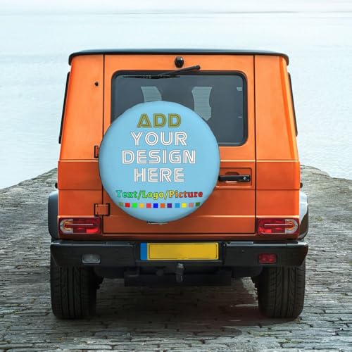 Image of Custom Spare Tire Cover 14-17 Inch, Personalized Universal Wheel Cover Add Your Own Photo Text Logo Waterproof Dust-Proof Tire Covers Protectors for Trailer Truck SUV Universal, SkyBlue