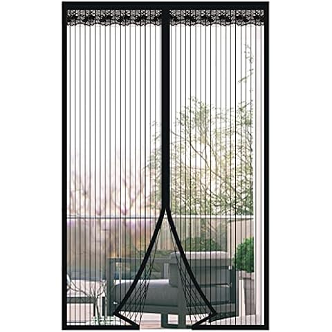 DIKER Magnetic Fly Screen Door, Fly Nets for Doors 90 X 200cm, Door Fly Screen, Screen Mesh Insect Protection Door No Gap, Easy to Install Without Drilling, Keep Bugs Out Lets Fresh Air in, Black Cover