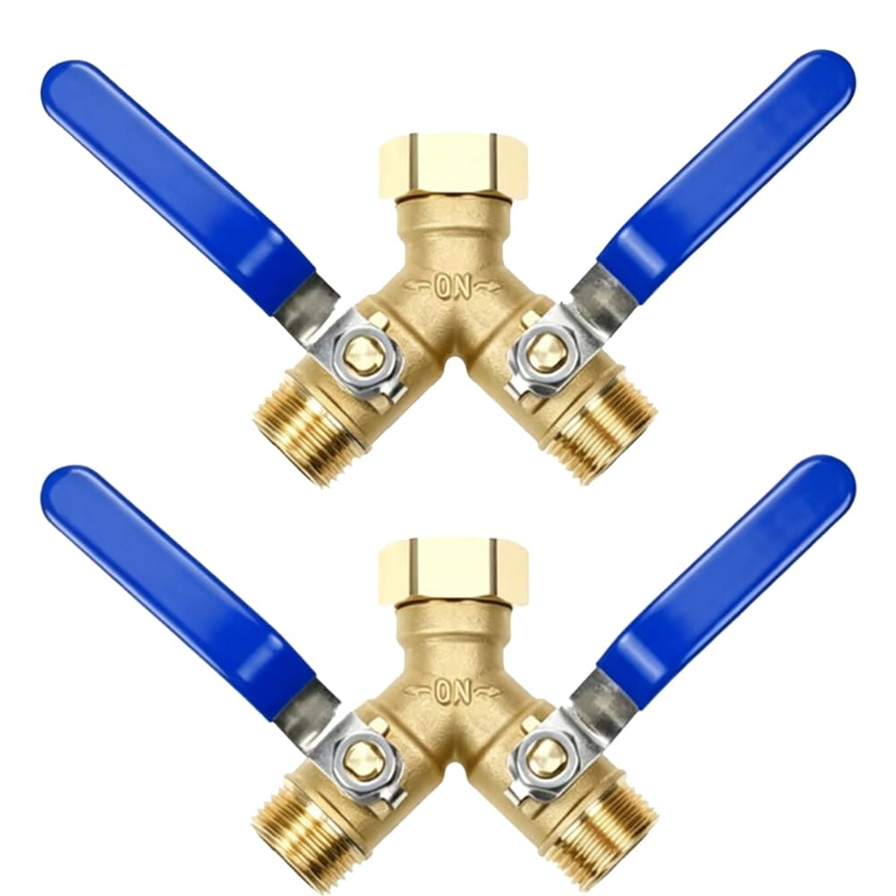 Hose Splitter 2 Way 2Pcs Garden Hose Splitter Water Spigot RV Copper Valve 3/4 Inch GHT Thread