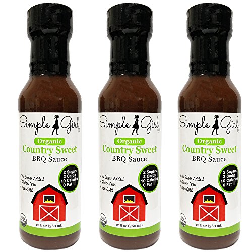 Simple Girl Organic Country Sweet BBQ Sauce - 12oz - 3 Bottles - Gluten Free & Low Carb - With No Added Sugars - Keto, Atkins, Paleo - Stevia Sweetened Low Sugar BBQ Sauce