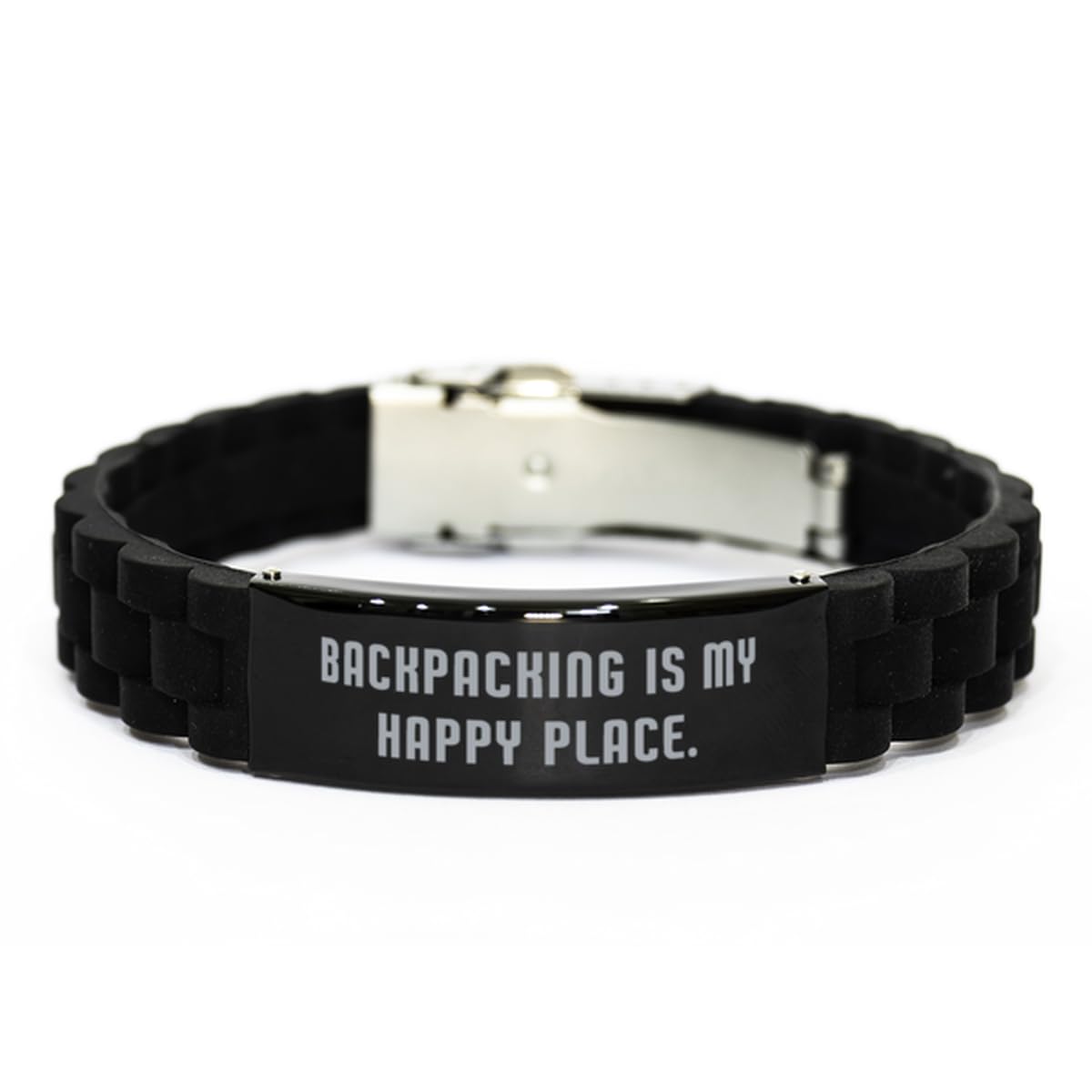 Unique Backpacking Black Glidelock Clasp Bracelet, Backpacking is My Happy Place, Present For Friends, Cute Gifts From Friends, Love