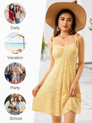Image of OURIN Women's Spring Sweetheart Neckline Tie Strap Summer Sundresses Sleeveless Mini Dress with Pockets