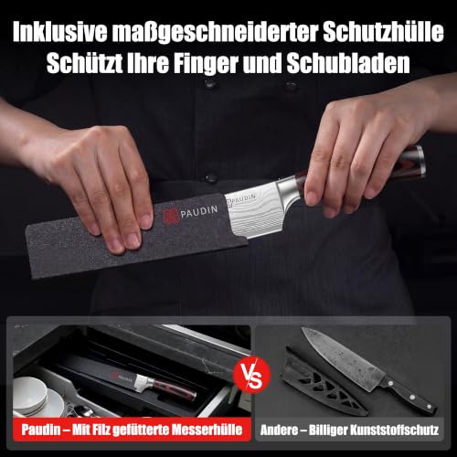 PAUDIN Kochmesser 20 cm, scharf, 5Cr15MoV Edelstahl, Pakkaholzgriff – Ansicht 6