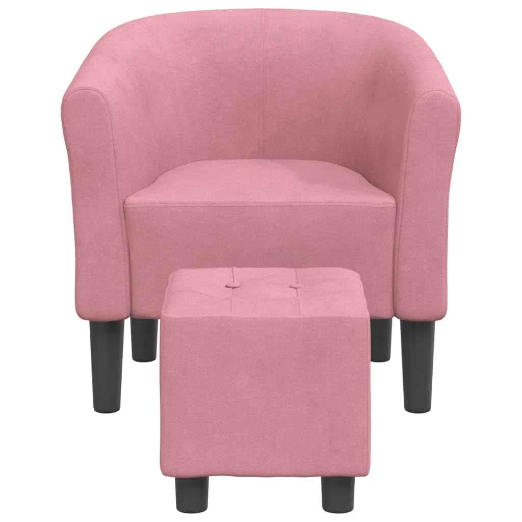 Elegante poltrona d'accento per soggiorno in morbido tessuto di velluto, comoda poltrona con braccioli imbottiti e moderna poltrona da club con poggiapiedi per rilassarsi in rosa, stabile