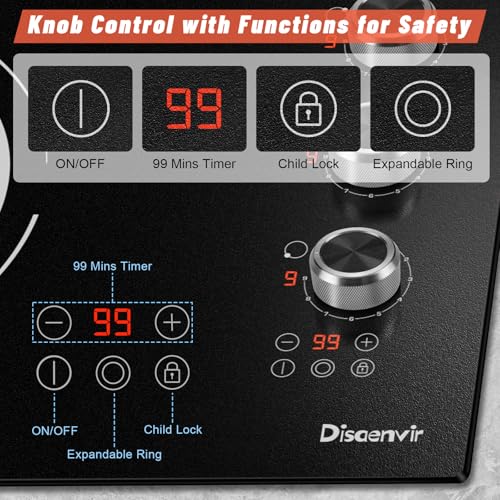 Image of 30 Inch Electric Cooktop (Cut-out Size: 29.13 inchx19.3 inch) 4 Burner - 30 Inch Built-in Ceramic Stove 6700W, 30 inch Electric Burner with Timer, Safety Lock, 240V Hard Wired (Black-Sliver Knob)