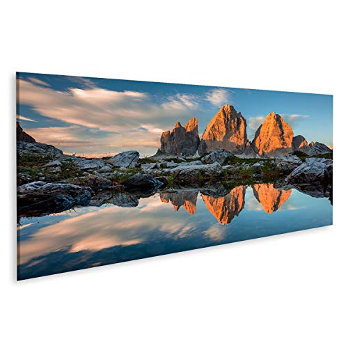 islandburner Bild Bilder auf Leinwand DREI Zinnen oder TRE Cime di Lavaredo mit Reflexion im See bei Sonnenuntergang, Dolomiten, Südtirol, italienische Alpen, Europa Wandbild Poster Leinwandbild ULZ