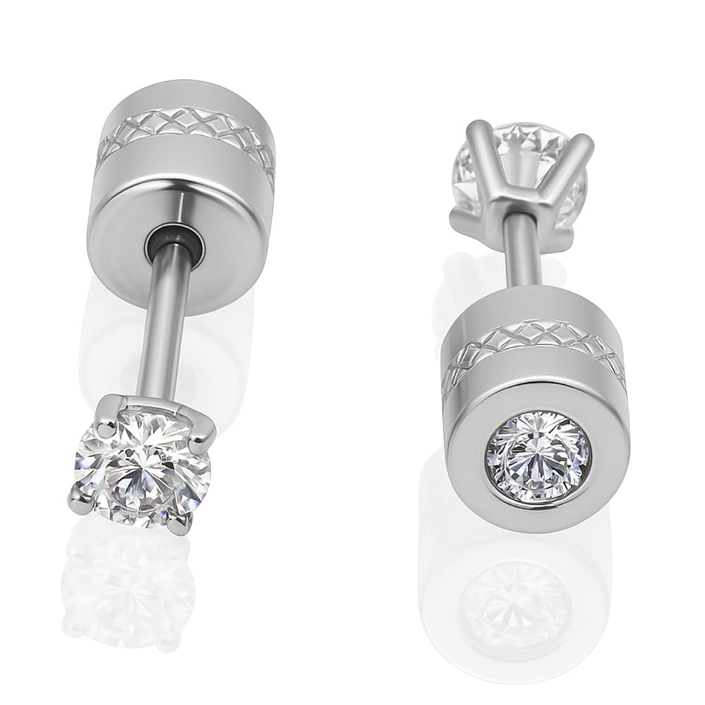 HSP ピアス レディース サージカルステンレス ねじ式 立爪ジュエル キュービックジルコニア ネジ式ピアス つけっぱなし リバーシブル メンズ レディース ファーストピアス セカンドピアス 2個セット 1ペア 両耳用 男女兼用