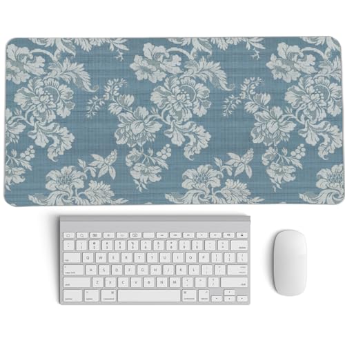 Image of Blue Chinoiserie Mouse Pad,Vintage Blue and White Floral Desk Mat,Big Large Vintage Floral Preppy Trendy Mouse Pad,Girly Gaming Mousepad,Girly Laptop Desk Mat for Dorm Home Office,23.6x11.8 In
