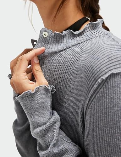 Image of InterNos Womens Slim Fit Cardigan Sweater Ruffle Collar Button Down Cardigans Sexy Solid Open Front Knit Top