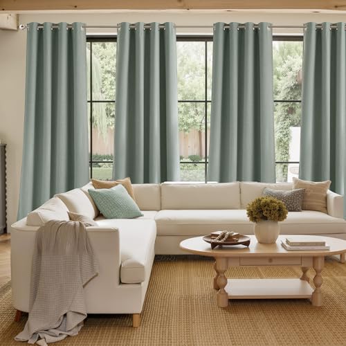 Image of NICETOWN Short Faux Linen Sage Green Blackout Curtains 63 inches Long for Kitchen - Privacy Panels for Living Room Bedroom, Modern Farmhouse Style Easy Care Grommet Top, 2 Panels, W42 by L63