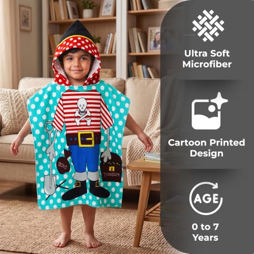 Image of Kids Poncho Towel 300 GSM 120x60 CM, Pirate, Sea Green