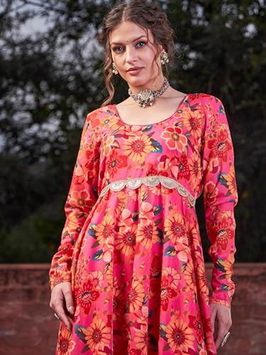 Image of Shae by Sassafras Women Floral Poly Muslin Anarkali Kurta