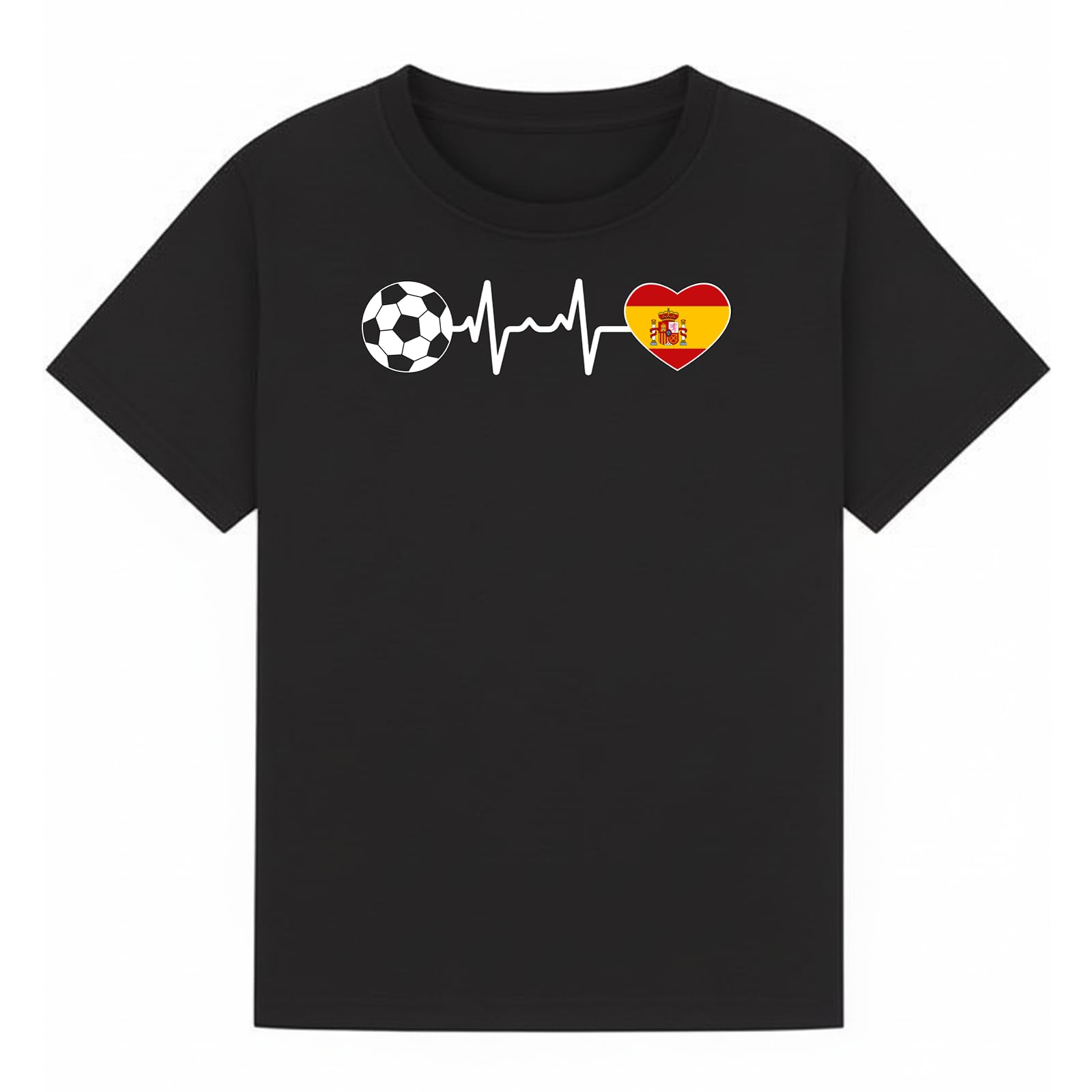 Soccer Spain Heartbeat Mens Graphic T-Shirt Football Fan Tee for Men Retro Novelty Sports Apparel Black M