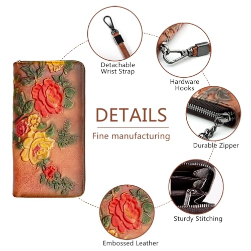 Image of Wallet Genuine Leather for Women - with RFID Blocking Card checkbook ID Slot Large Capacity Vintage style (rose brown)