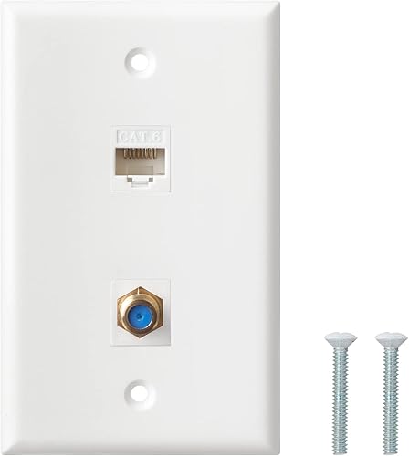 Vista 10 de Placa de pared coaxial Ethernet, 2 puertos Cat6 Keystone hembra a hembra, 1 puerto tipo F conector coaxial Keystone placa de pared - Blanco