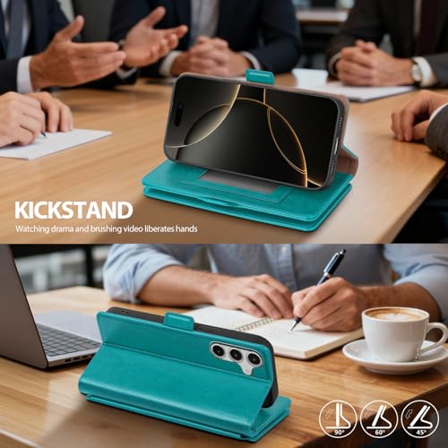 HawkBox Compatible with Samsung Galaxy A36 5G/A56 5G Case Wallet with Card Holder Women Men,RFID Blocking PU Leather Phone Case Flip Shockproof Protector Cover Credit Card Slot Kickstand,Blue Green by HawkBox - Used condition - Image 5