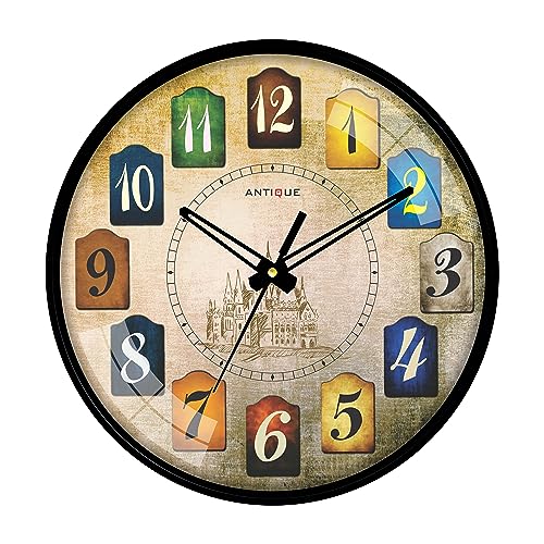 Image of ANTIQUE Plastic Round Shape Wall Clock with Glass (Black Frame, 12.5-inch)