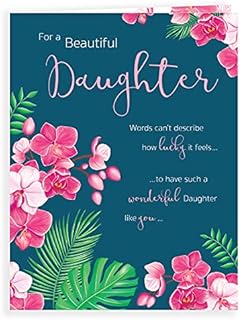 Luxury Beautiful Contemporary Birthday Card Beautiful Daughter - 8 x 6 inches - Koko Designs,K70003,pink|white|green|blue